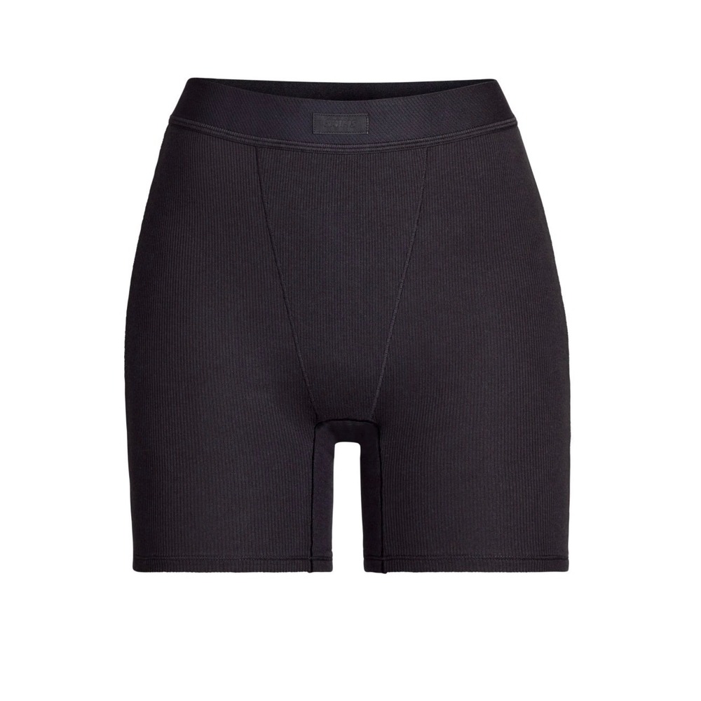 SKIMS Cotton Rib Boxer Soot Black Grey High Waisted Lounge Shorts XS